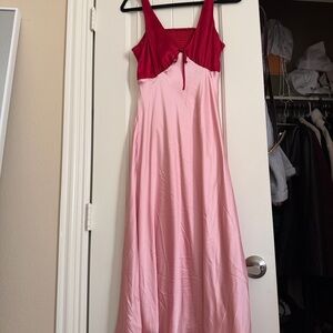 Red and Pink Sleeveless Midi Dress